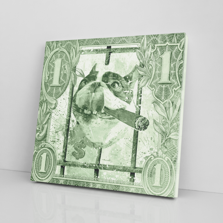 Tableau Pop Art chien bouledogue dollar