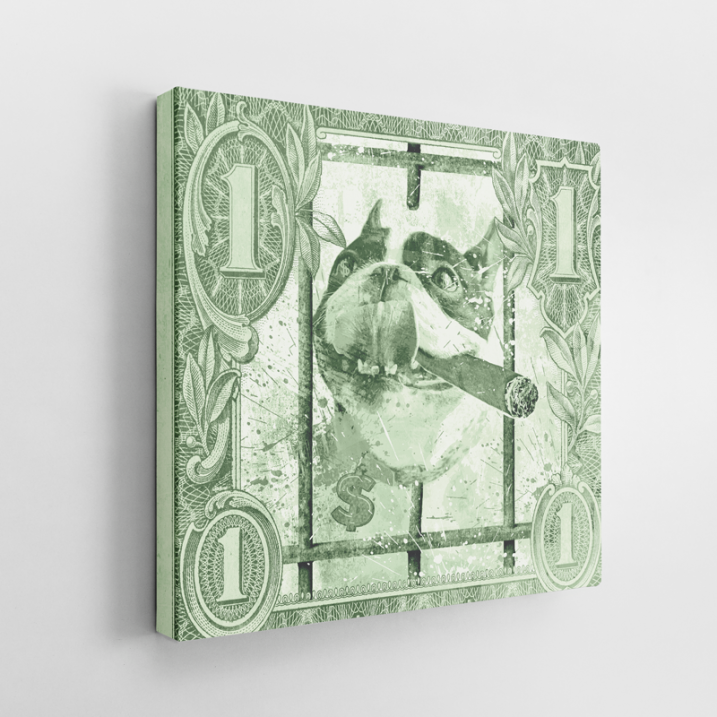 Tableau Pop Art chien bouledogue dollar
