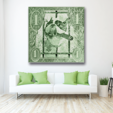 Tableau Pop Art chien bouledogue dollar