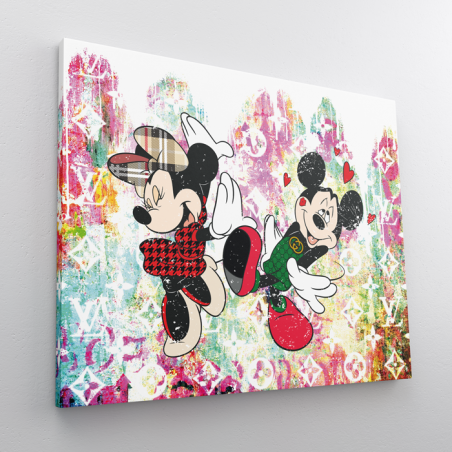 Tableau Pop Art Mickey Minnie coloré, Peinture Mickey Minnie enjoy